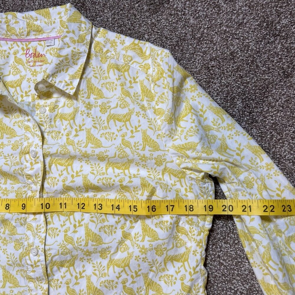 BODEN Women's Classic Shirt Cotton Button Size 8 Yellow Birds Cheetah Animals - Picture 5 of 9